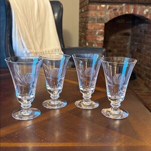 Vintage (4) Fostoria Crystal Juice Glasses Pattern is Rose…Vintage 1950’s